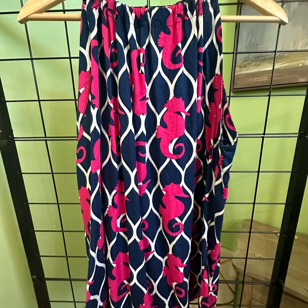 Navy and Pink Seahorse Pattern Sleeveless Shirt